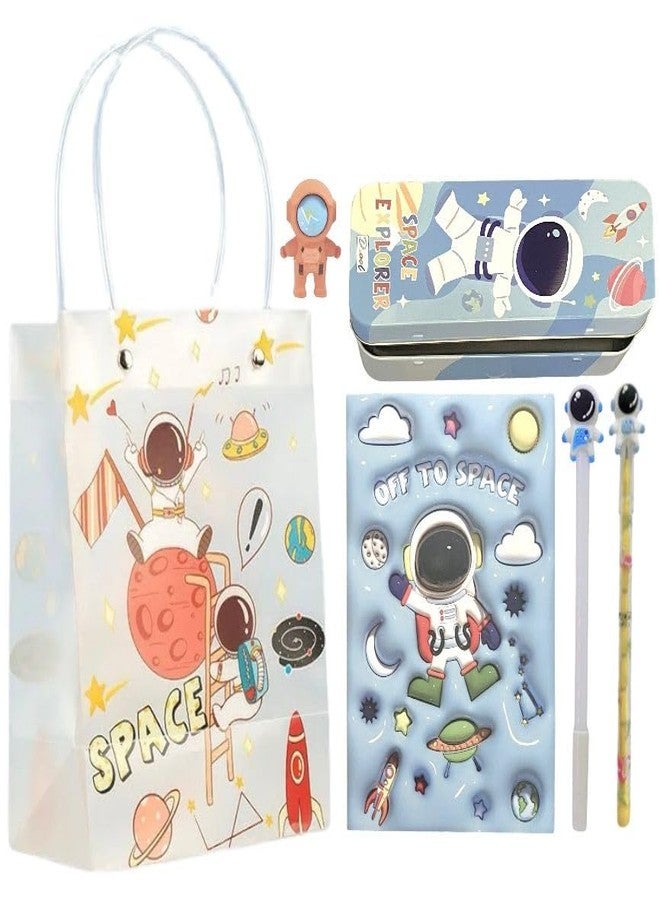 Le Delite Space Theme 6-in-1 Return Gift Combo - Birthday Party Gift Set for Kids with Diary, Pencil Box, Eraser, Pen, Pencil & Gift Bag, Astronaut Explorer Theme (Space 6-in-1) - Image 1
